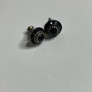Vintage Faceted Black Onyx and Silver Stud Earrings